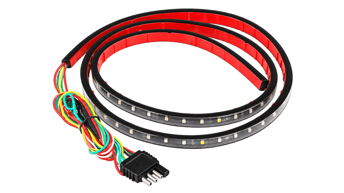 IP67 red and white vehicle tail light strip with connector on transparent background