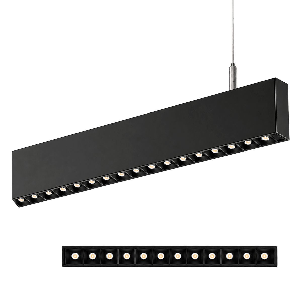 Kler Up & Down Linear Pendant Light – Black 3000K, transparent background