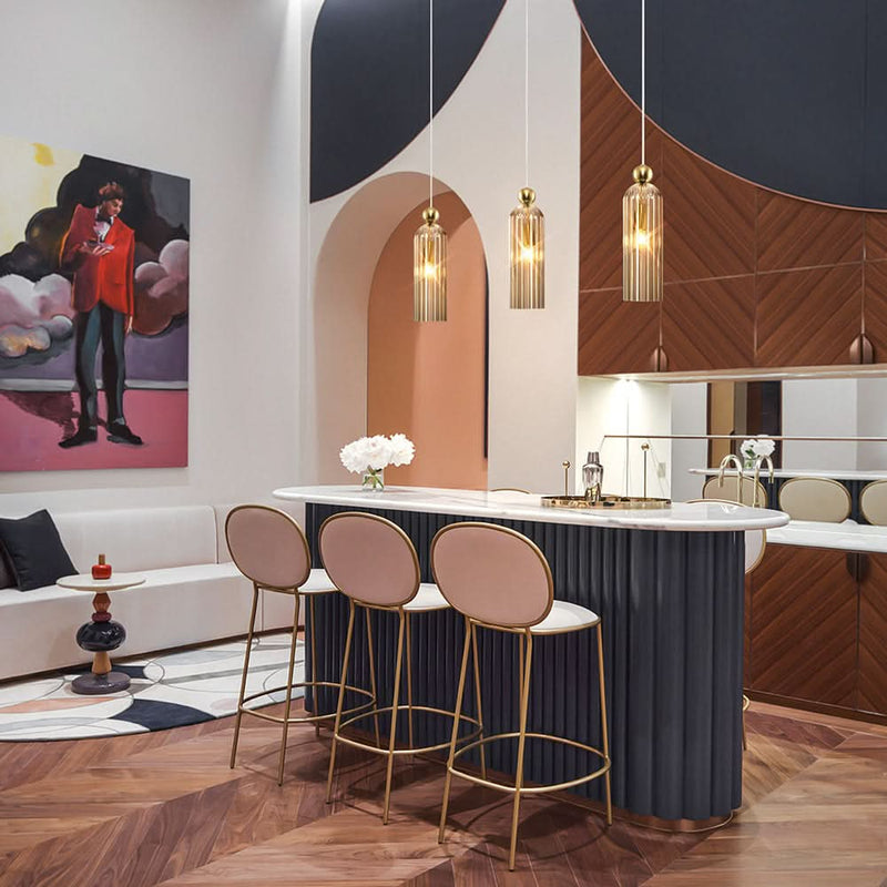 Pendant light creating focal point in living room