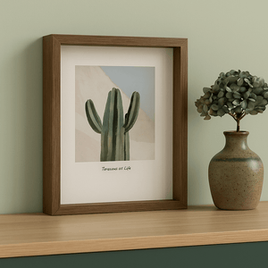 Large Cactus Floating Photoframe with Dark Brown Wooden Frame - Future Decor