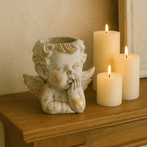 Large Gold Leaf Grey Cupido Resting - Future Decor