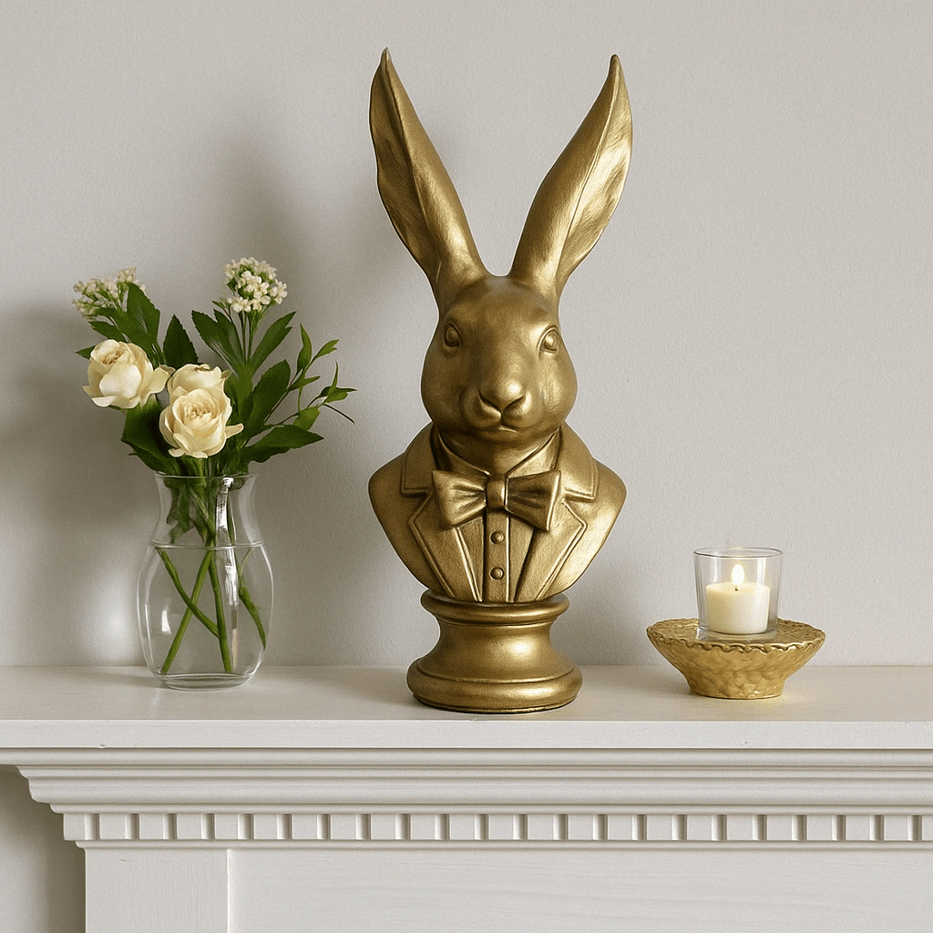Large Gold Tuxed Bunny Head Statue - Future Decor