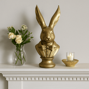 Large Gold Tuxed Bunny Head Statue - Future Decor