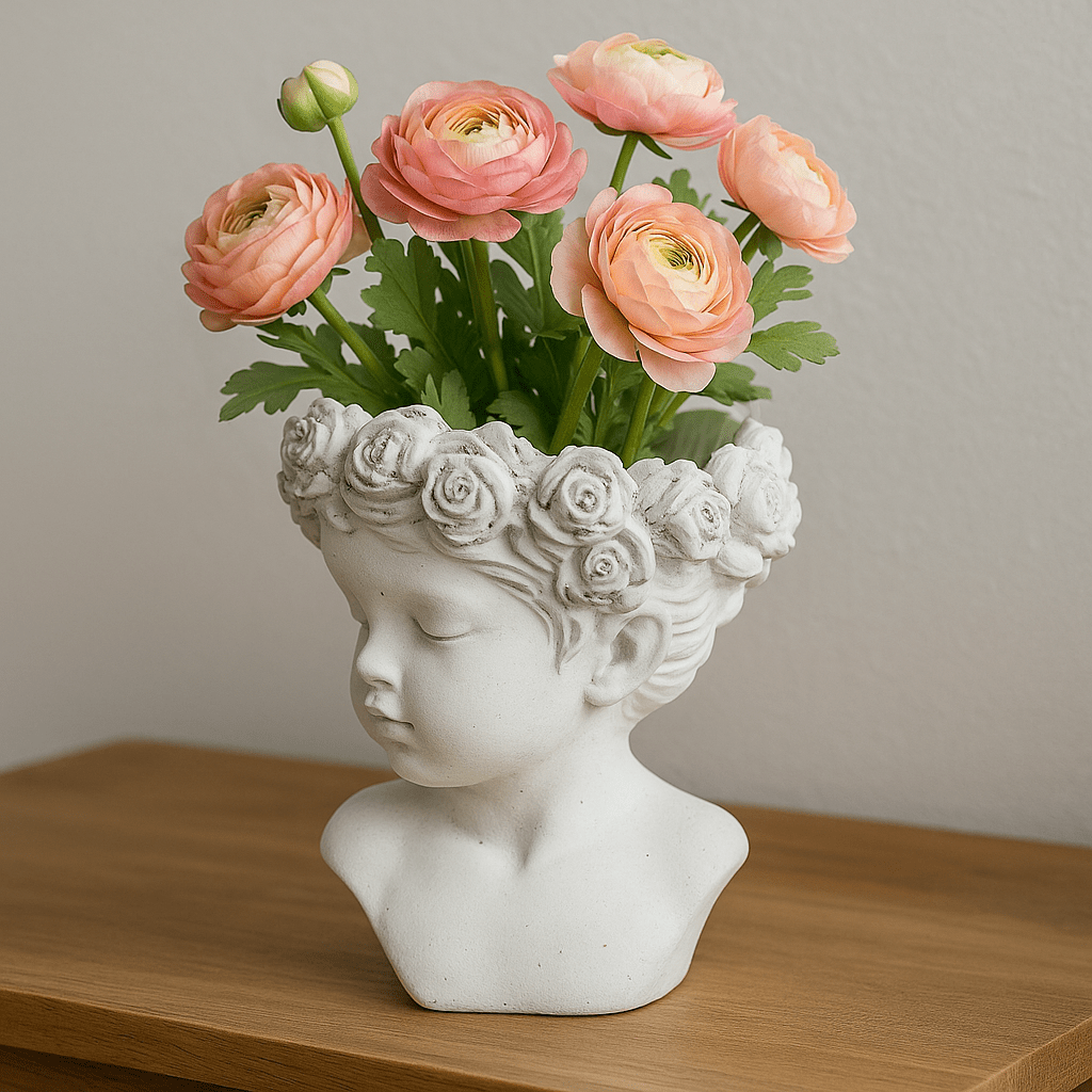 Large White Ceramic Face Planter with Flower Crown - Future Decor