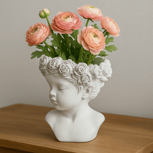 Large White Ceramic Face Planter with Flower Crown - Future Decor