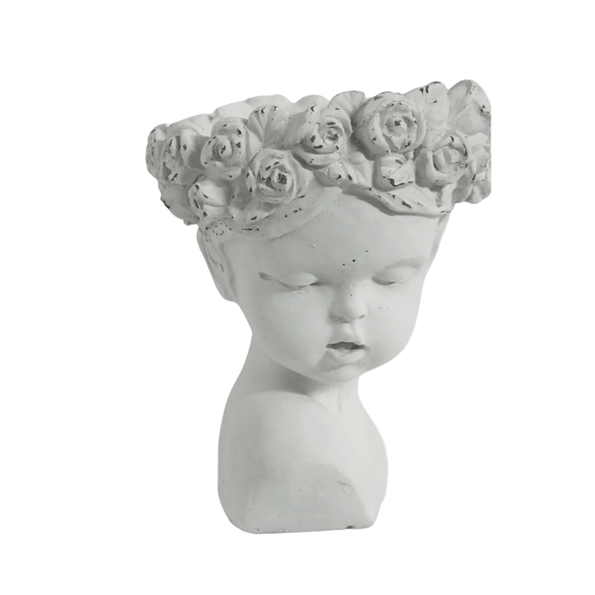 Large White Ceramic Face Planter with Flower Crown