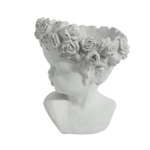 Large White Ceramic Face Planter with Flower Crown - Future Decor