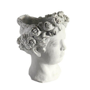 Large White Flower Crown Bust Planter - Future Decor