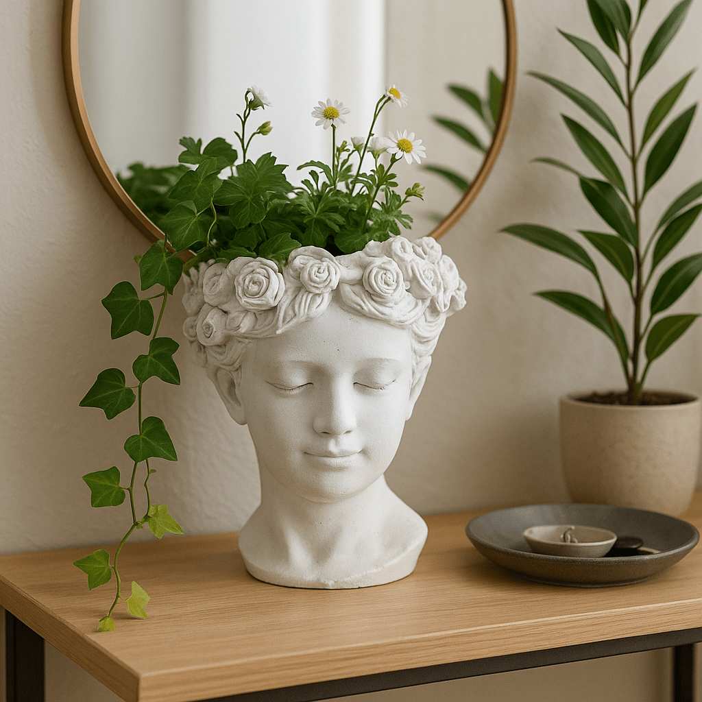 Large White Flower Crown Bust Planter - Future Decor