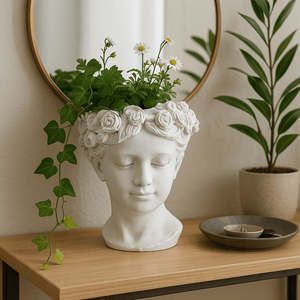 Large White Flower Crown Bust Planter - Future Decor
