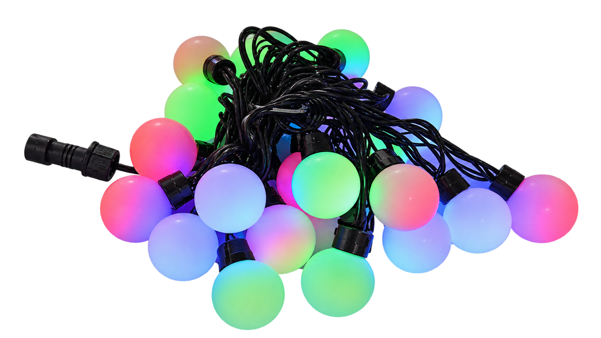 Colorful LED ball string lights on transparent background