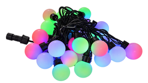 Colorful LED ball string lights on transparent background