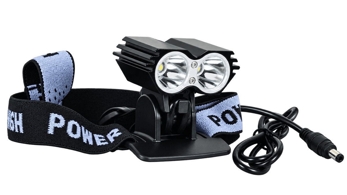 Rechargeable 2400-lumen bicycle headlamp kit on a transparent background
