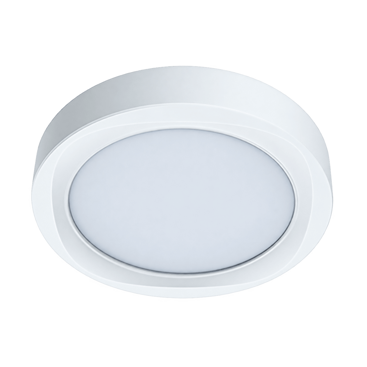 Round white LED ceiling light on a transparent background