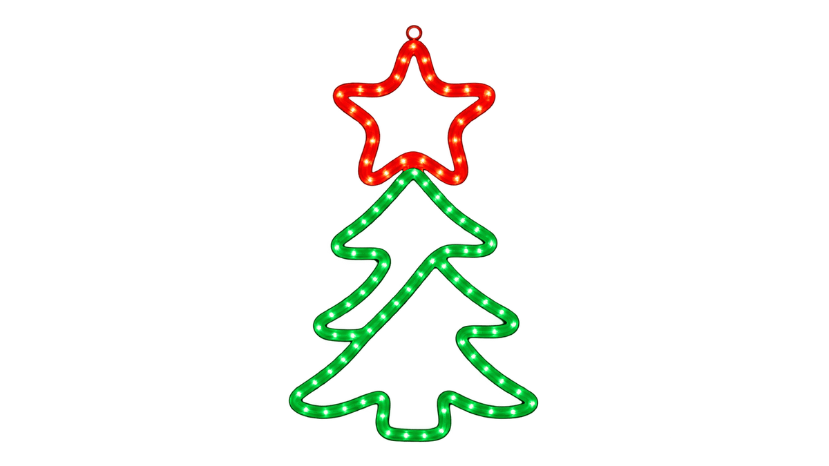 LED Christmas tree with red star motif on a transparent background.