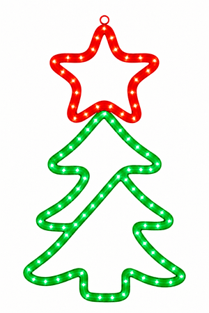 LED Christmas tree with red star motif on a white background.