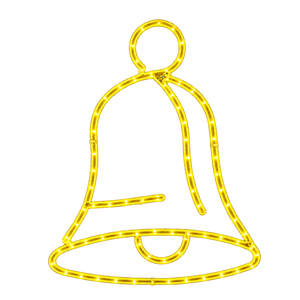 Yellow LED Christmas bell motif on a transparent background.
