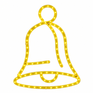 Yellow LED Christmas bell motif on a white background.