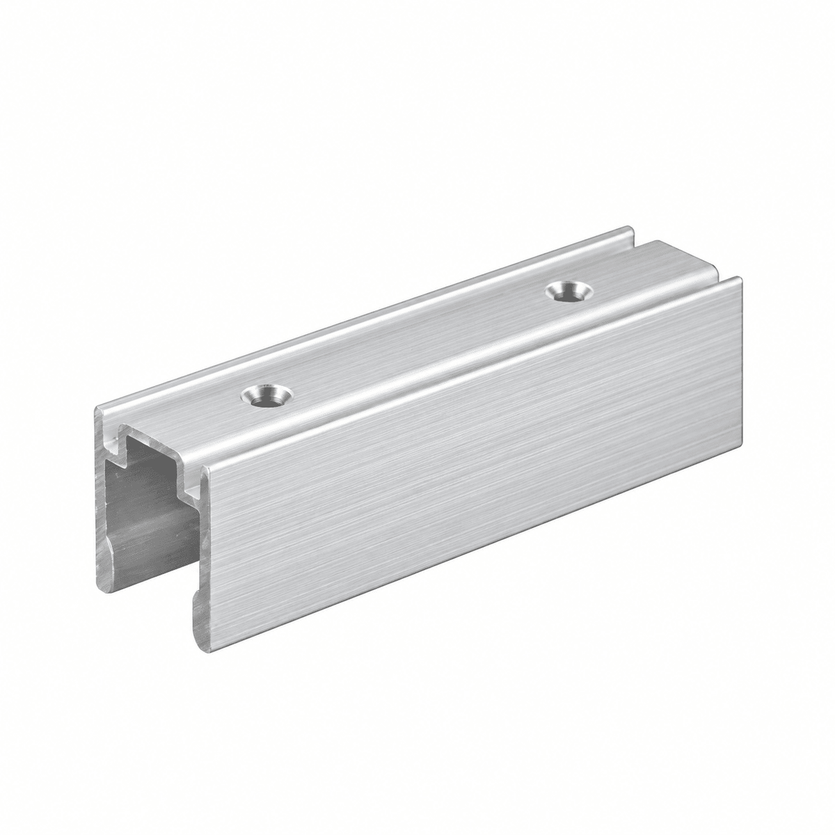 Silver LED neon flex mounting channel on white background