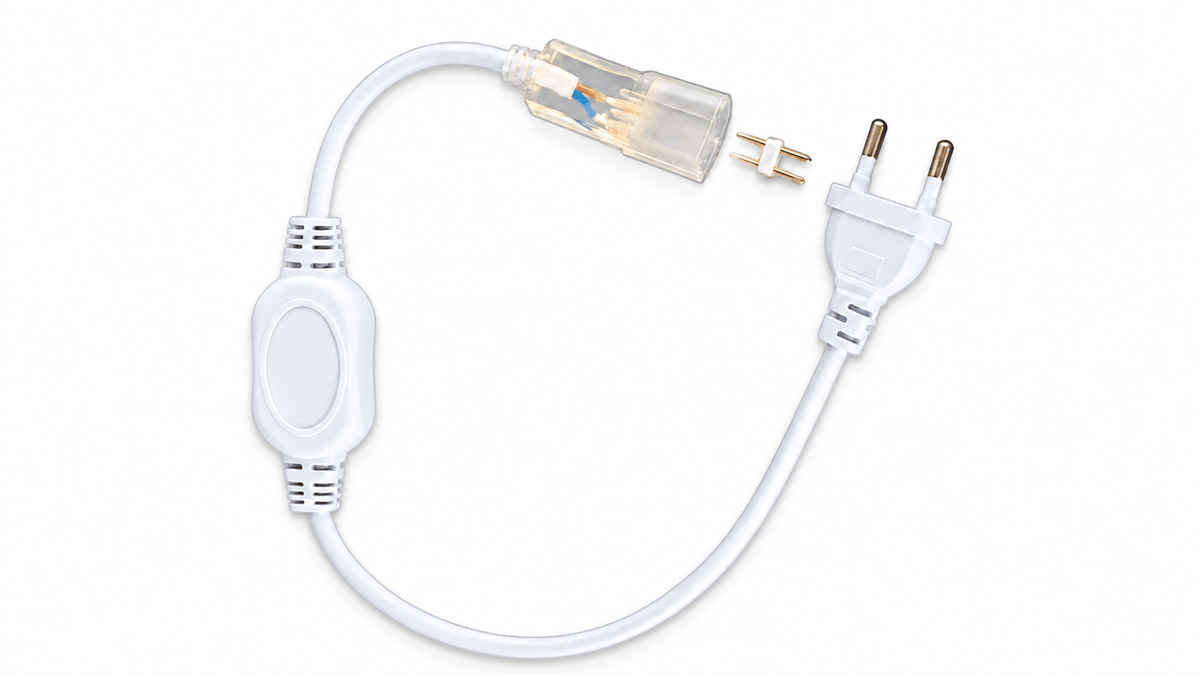 220V LED neon flex power cable on white background
