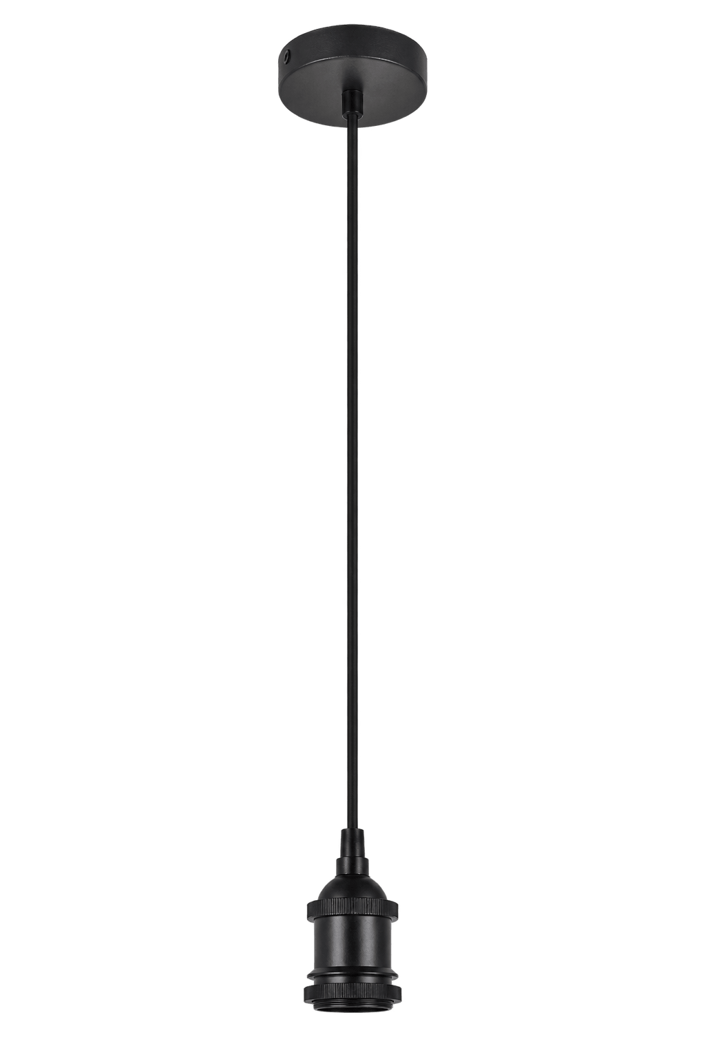 Black antique-finish LED pendant fitting on a transparent background