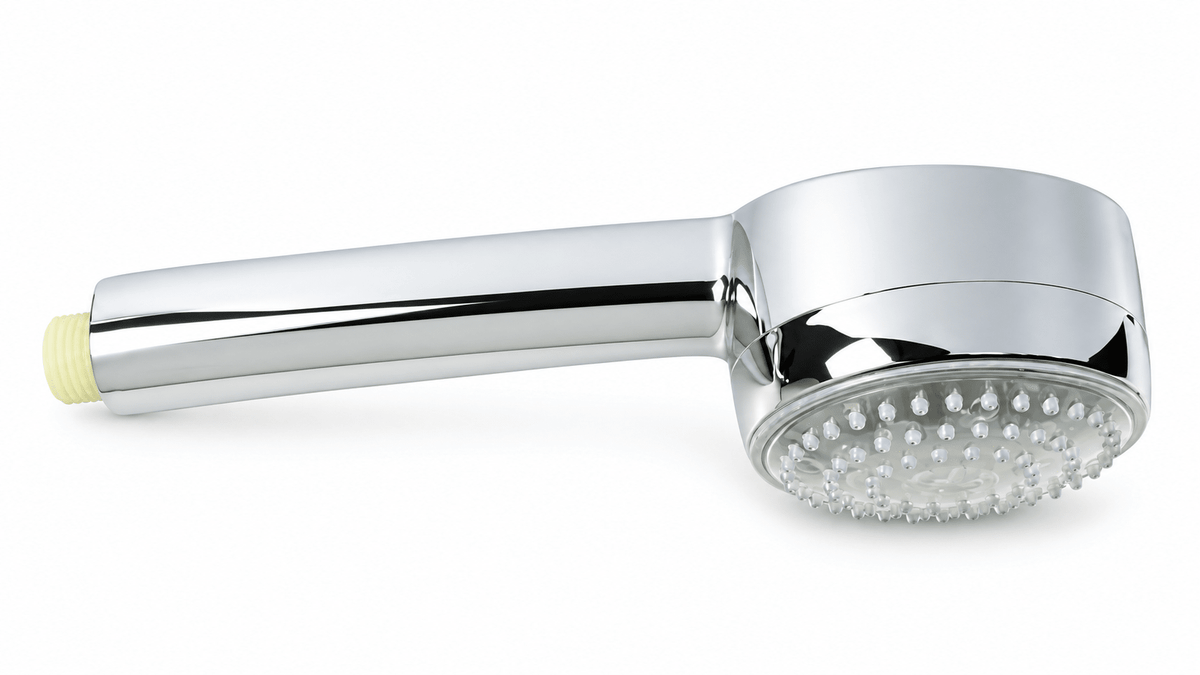 Multi-colour LED shower head on white background