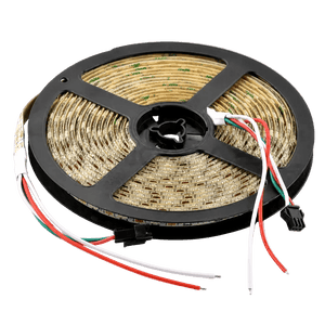 LED Smart Strip Light roll with RGB LEDs and connection wires visible on a black background.