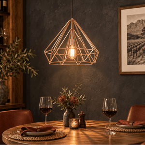 Leonardo Copper Wire Pendant Light above a small bistro table in a guesthouse