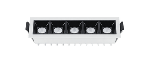 Linear recessed LED downlight with five lenses, transparent background