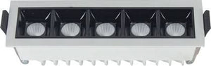 Linear recessed LED downlight with five lenses on white background