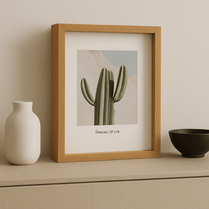 Medium Floating Photoframe with Cactus Image and Light Brown Frame - Future Decor