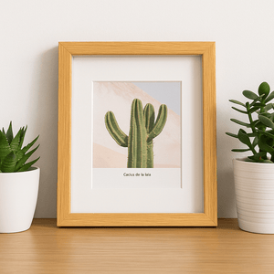 Medium Wood Finish Photoframe with Cactus Design - Future Decor