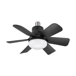 Mini black E27 ceiling fan with integrated light, transparent background