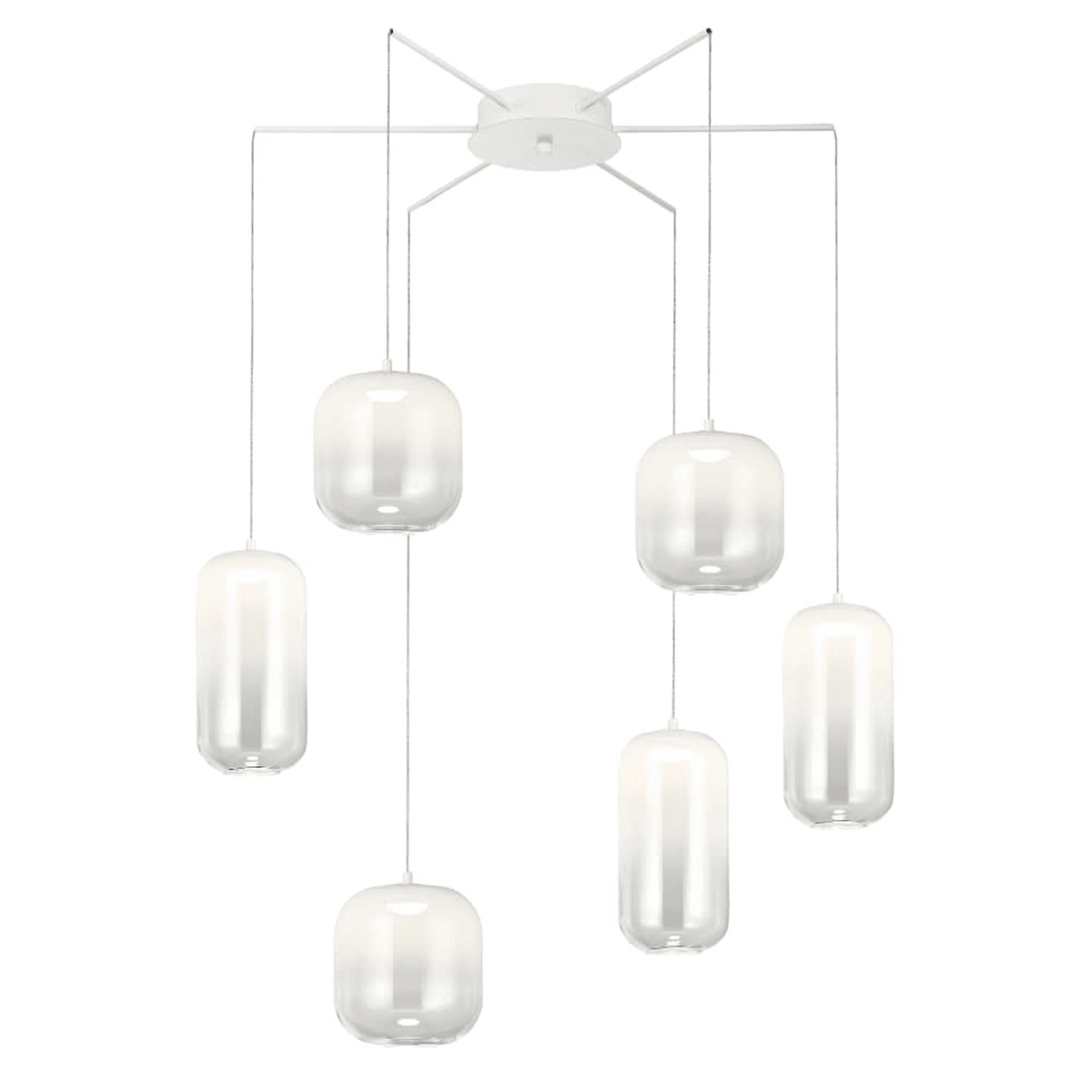 Misty Morning six-light glass cluster pendant, white — transparent background