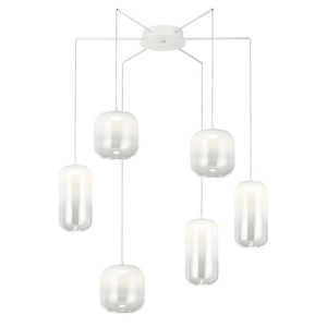 Misty Morning six-light glass cluster pendant, white — transparent background
