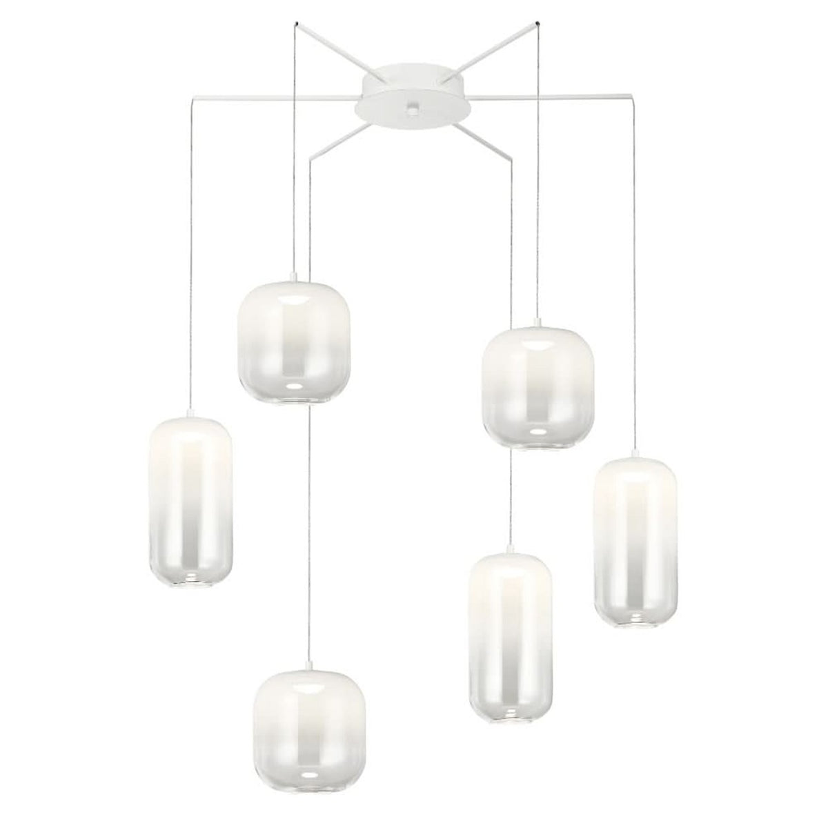 Misty Morning six-light glass cluster pendant, white — white background