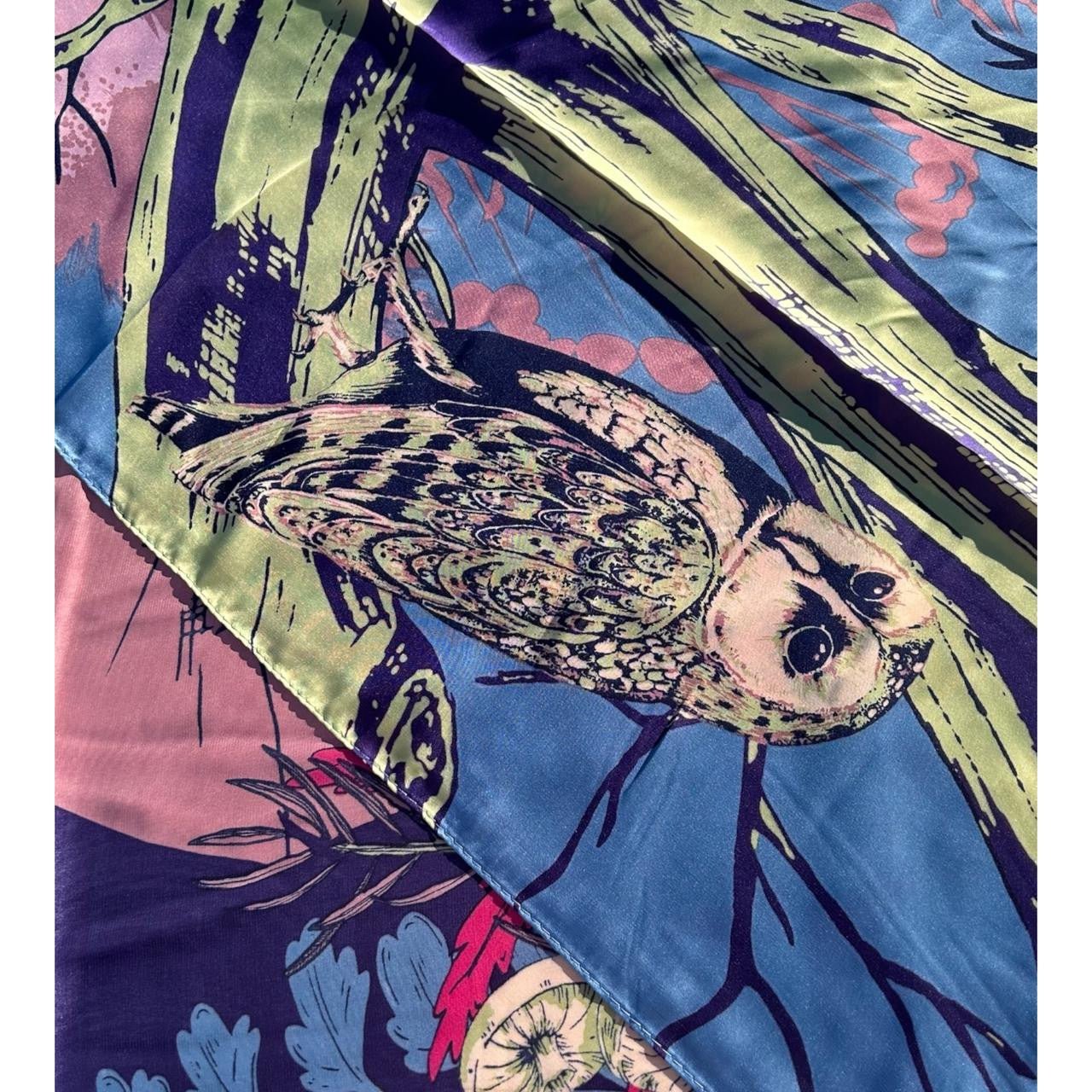 Morning Forest Polyester Scarf with Tree, Leaves, and Mushrooms Design - Future Decor