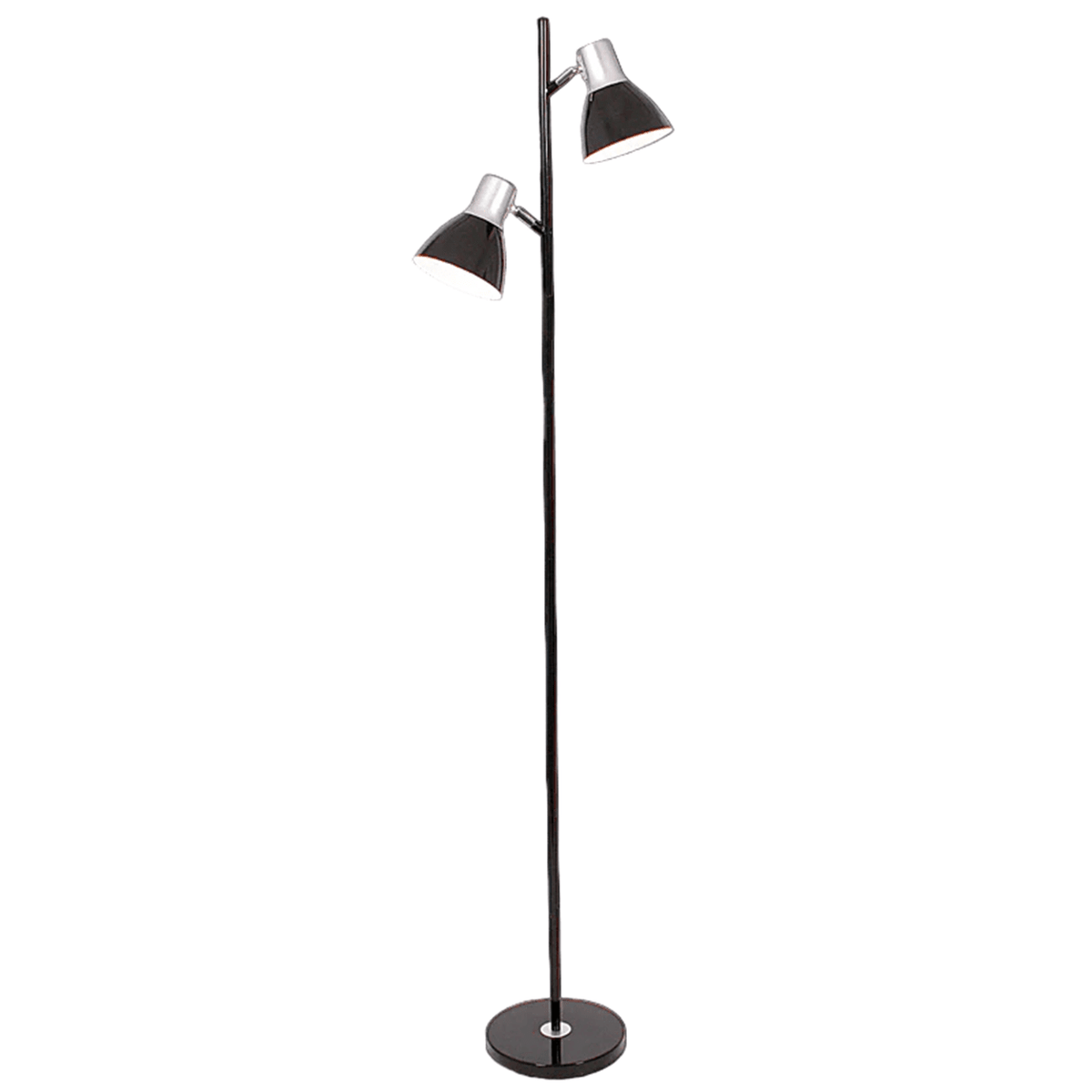 Black Mother & Son floor lamp with two adjustable heads, white background