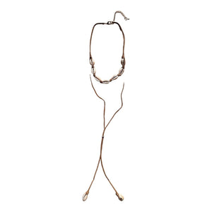 Necklace - Brown Faux Leather, Double Loops, Shells - Future Decor