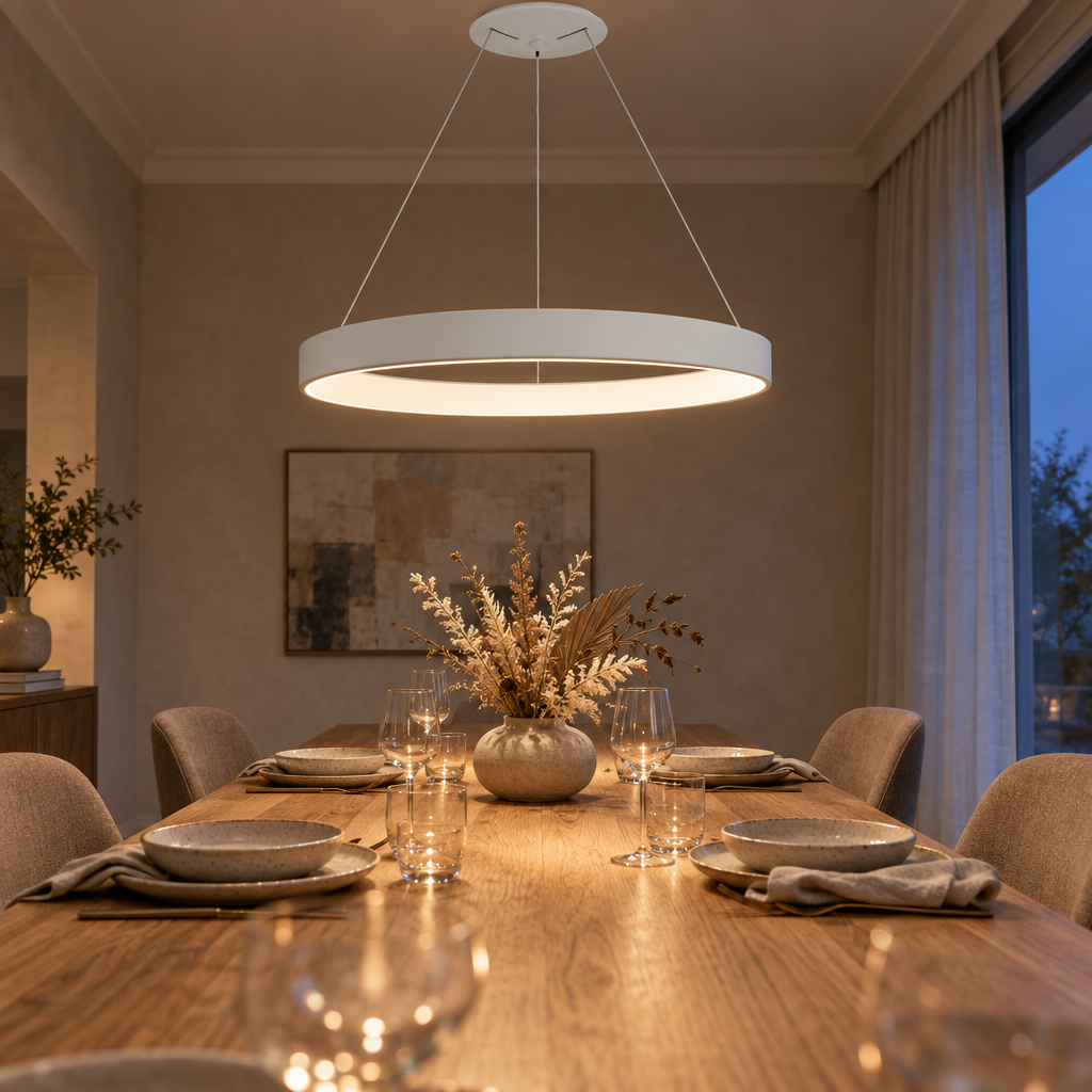 Large White Ring LED Pendant - Warm White