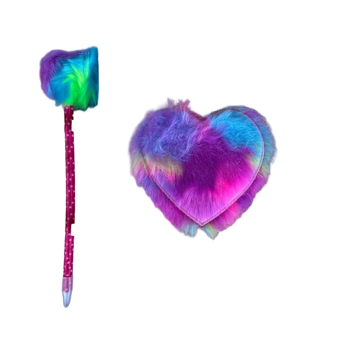 Notebook Gift Set - Pink Glitter & Vibrant Rainbow Fluffy Heart