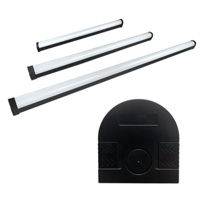 Black Oarca linkable batten lights and connector module on a white background.