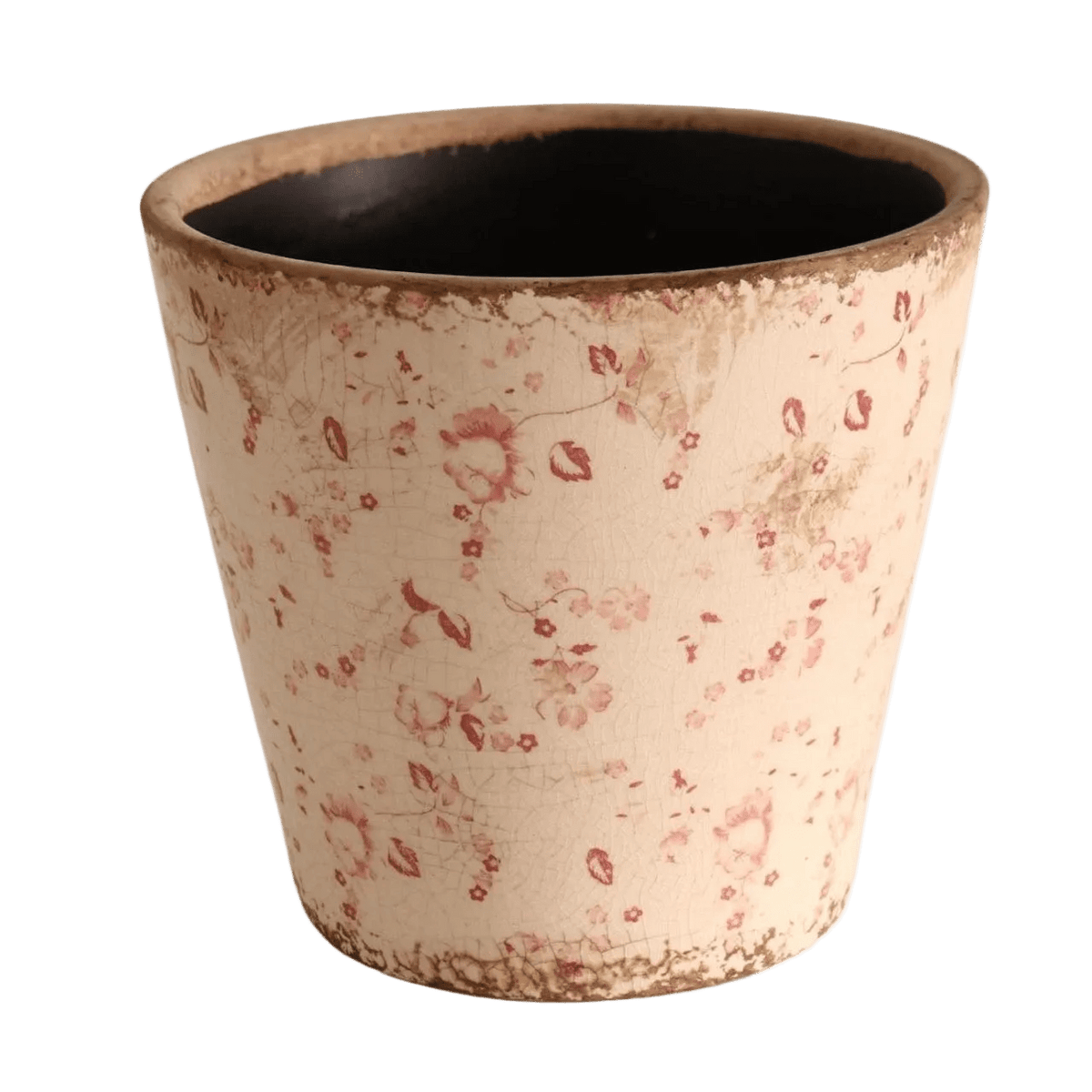 Off White Ceramic Planter Pink Flowers