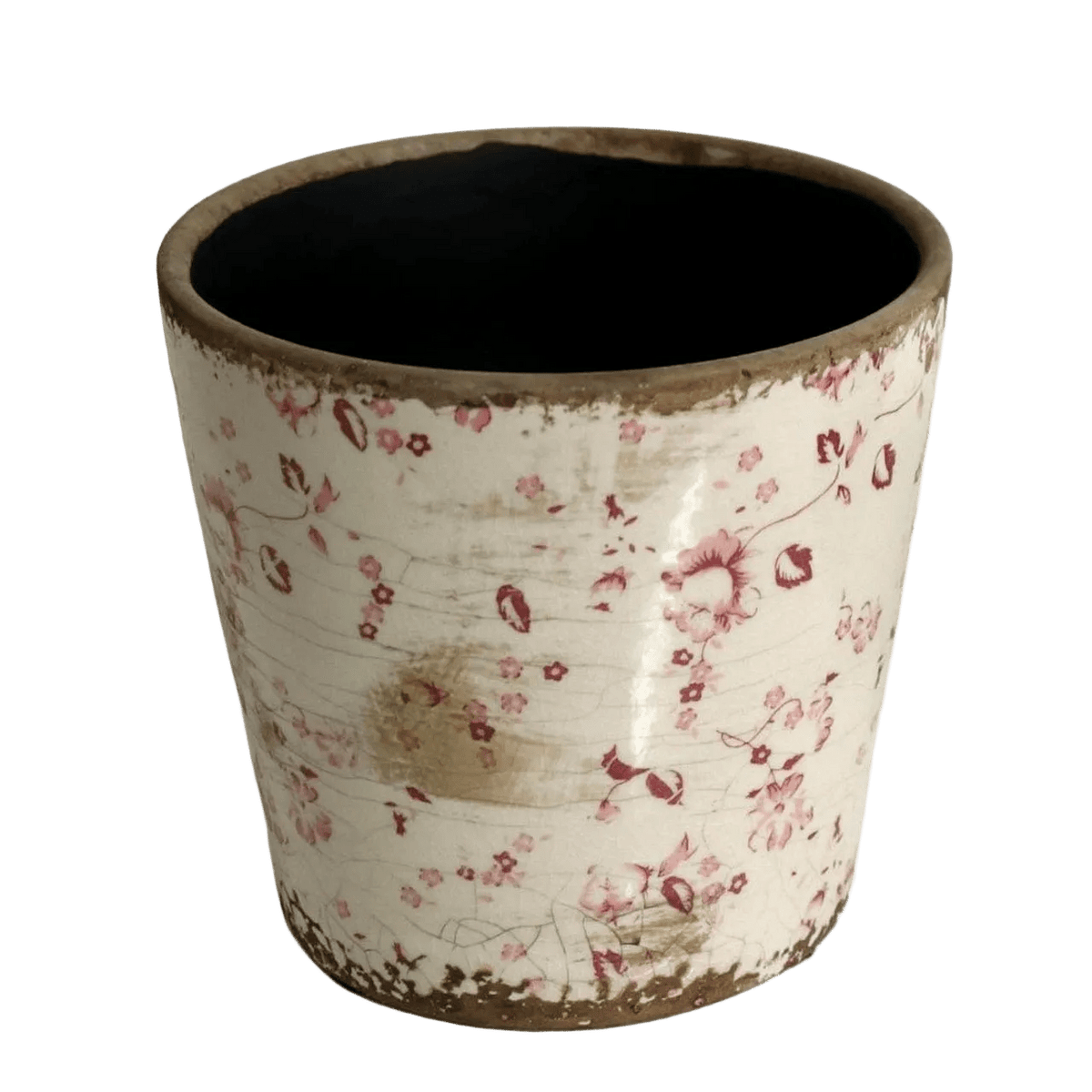 Off White Pot Planter - Red & Pink Flowers