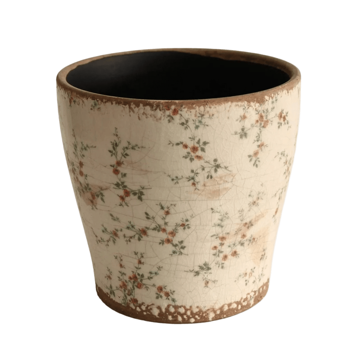 Off White Pot Planter - Small Pink Flowers & Green Vines