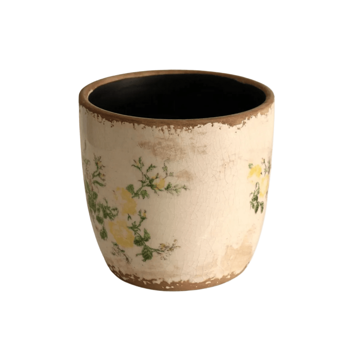 Off White Pot Planter - Yellow Flowers & Green Leaves