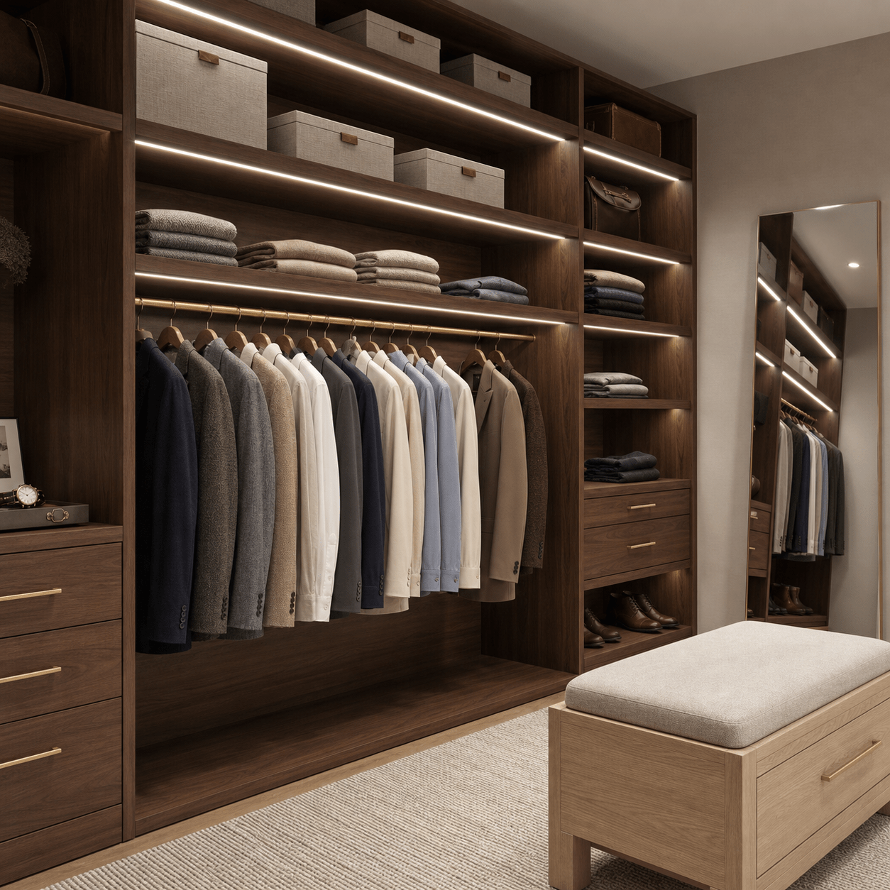 Walk-in wardrobe accent lighting scene