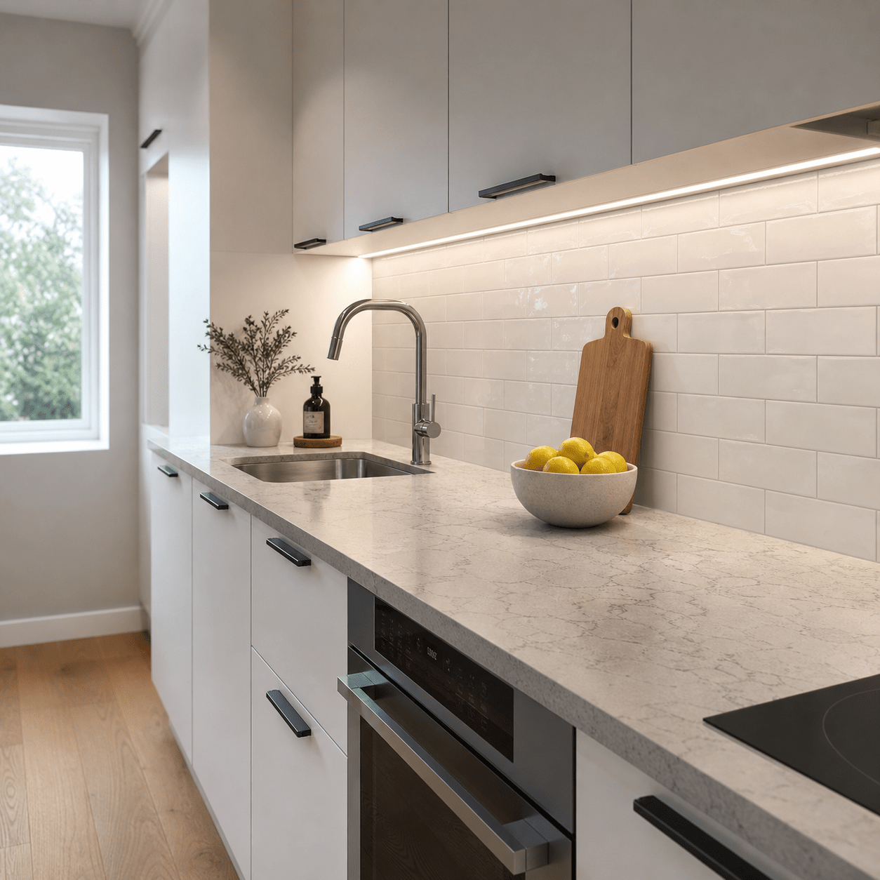 24V striplight in a kitchen under-cabinet task lighting scene