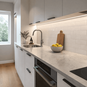 24V striplight in a kitchen under-cabinet task lighting scene