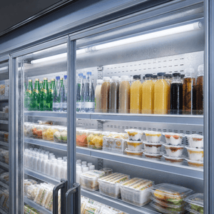 T8 IP65 tube in a retail display fridge brightness scene